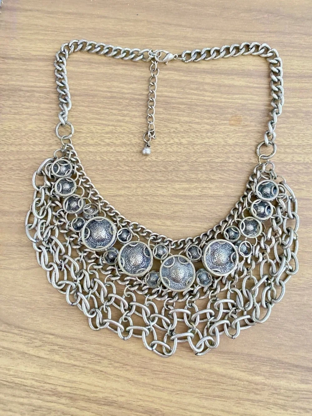 Statement Crystal Multi Chain Bib Necklace Silver Tone Chunky Rhinestone Collar